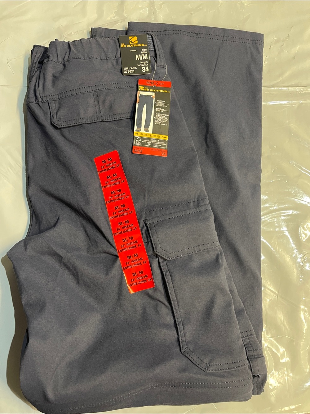 Men's Gray Cargo Pants with Utility Pockets - Size 34